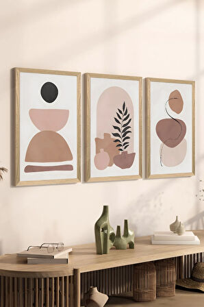 3 Parça Ahşap Çerçeve Görünümlü MDF Poster Tablo Seti - Set 50