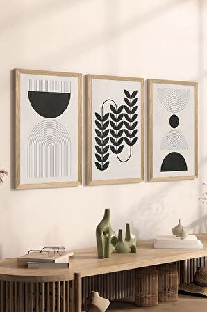 3 Parça Ahşap Çerçeve Görünümlü MDF Poster Tablo Seti - Set 74