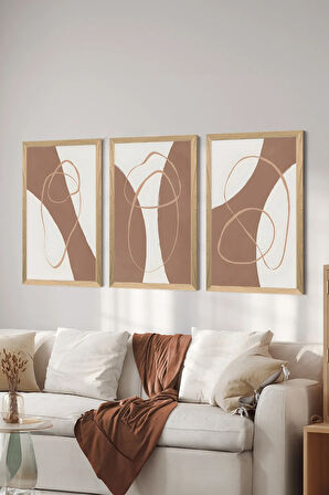 3 Parça Ahşap Çerçeve Görünümlü MDF Poster Tablo Seti - Set 77
