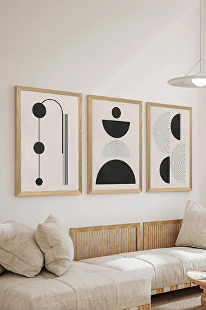 3 Parça Ahşap Çerçeve Görünümlü MDF Poster Tablo Seti - Set 83