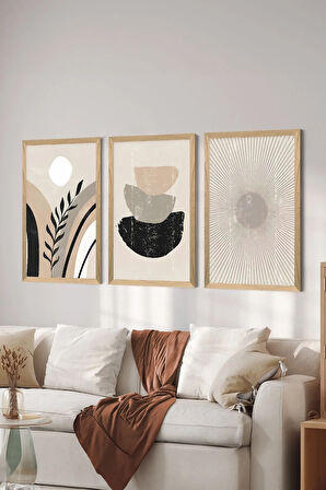 3 Parça Ahşap Çerçeve Görünümlü MDF Poster Tablo Seti - Set 131