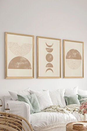 3 Parça Ahşap Çerçeve Görünümlü MDF Poster Tablo Seti - Set 4