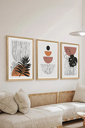 3 Parça Ahşap Çerçeve Görünümlü MDF Poster Tablo Seti - Set 114