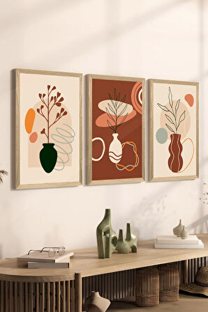3 Parça Ahşap Çerçeve Görünümlü MDF Poster Tablo Seti - Set 105