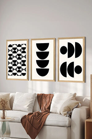 3 Parça Ahşap Çerçeve Görünümlü MDF Poster Tablo Seti - Set 33