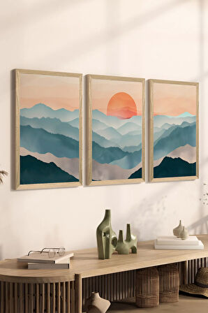3 Parça Ahşap Çerçeve Görünümlü MDF Poster Tablo Seti - Set 132
