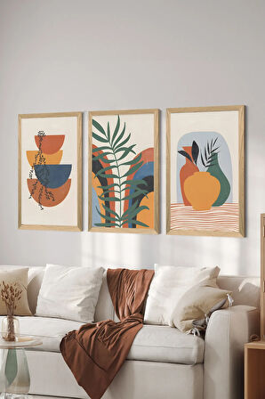 3 Parça Ahşap Çerçeve Görünümlü MDF Poster Tablo Seti - Set 2