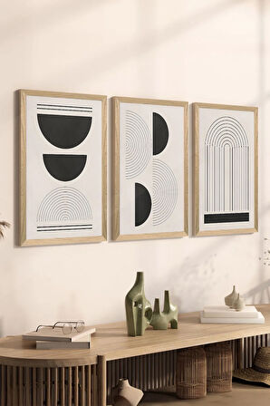 3 Parça Ahşap Çerçeve Görünümlü MDF Poster Tablo Seti - Set 82