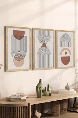 3 Parça Ahşap Çerçeve Görünümlü MDF Poster Tablo Seti - Set 46