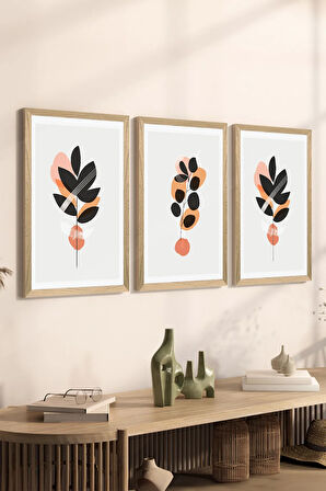 3 Parça Ahşap Çerçeve Görünümlü MDF Poster Tablo Seti - Set 116
