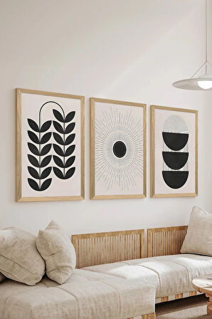 3 Parça Ahşap Çerçeve Görünümlü MDF Poster Tablo Seti - Set 63
