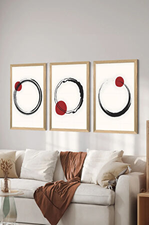 3 Parça Ahşap Çerçeve Görünümlü MDF Poster Tablo Seti - Set 57