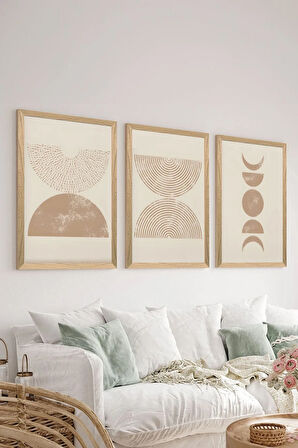 3 Parça Ahşap Çerçeve Görünümlü MDF Poster Tablo Seti - Set 28