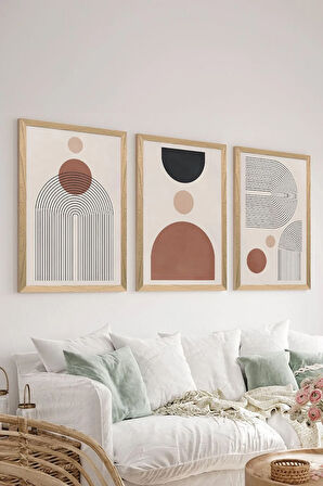 3 Parça Ahşap Çerçeve Görünümlü MDF Poster Tablo Seti - Set 48