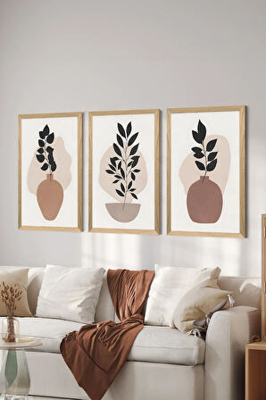 3 Parça Ahşap Çerçeve Görünümlü MDF Poster Tablo Seti - Set 53