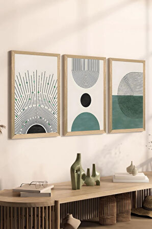 3 Parça Ahşap Çerçeve Görünümlü MDF Poster Tablo Seti - Set 1