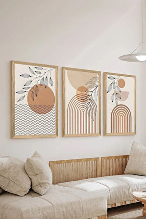 3 Parça Ahşap Çerçeve Görünümlü MDF Poster Tablo Seti - Set 129