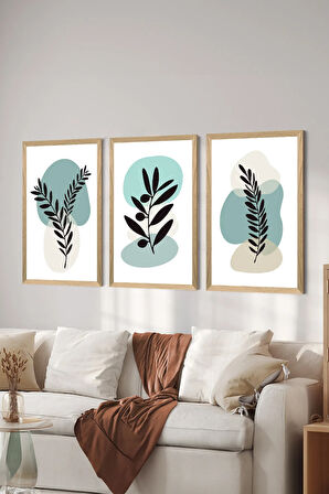 3 Parça Ahşap Çerçeve Görünümlü MDF Poster Tablo Seti - Set 96