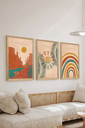 3 Parça Ahşap Çerçeve Görünümlü MDF Poster Tablo Seti - Set 11