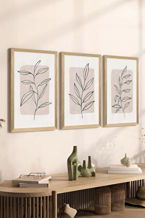 3 Parça Ahşap Çerçeve Görünümlü MDF Poster Tablo Seti - Set 54