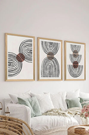 3 Parça Ahşap Çerçeve Görünümlü MDF Poster Tablo Seti - Set 72