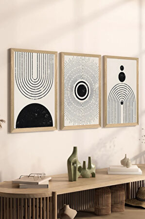 3 Parça Ahşap Çerçeve Görünümlü MDF Poster Tablo Seti - Set 6