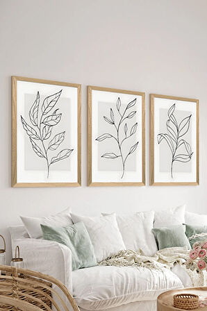 3 Parça Ahşap Çerçeve Görünümlü MDF Poster Tablo Seti - Set 76