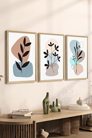 3 Parça Ahşap Çerçeve Görünümlü MDF Poster Tablo Seti - Set 97