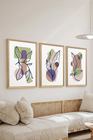 3 Parça Ahşap Çerçeve Görünümlü MDF Poster Tablo Seti - Set 102