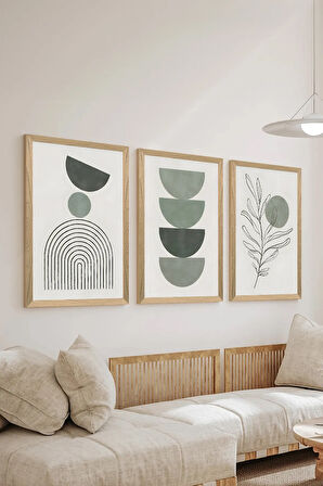 3 Parça Ahşap Çerçeve Görünümlü MDF Poster Tablo Seti - Set 55