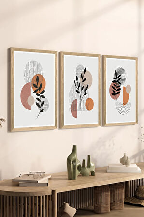 3 Parça Ahşap Çerçeve Görünümlü MDF Poster Tablo Seti - Set 113