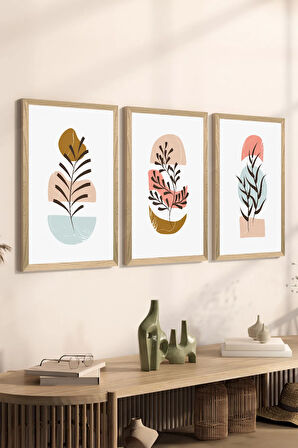 3 Parça Ahşap Çerçeve Görünümlü MDF Poster Tablo Seti - Set 109