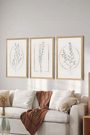 3 Parça Ahşap Çerçeve Görünümlü MDF Poster Tablo Seti - Set 61