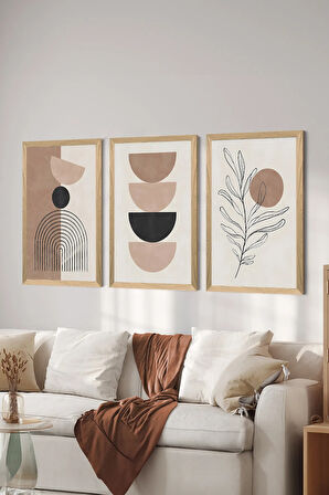 3 Parça Ahşap Çerçeve Görünümlü MDF Poster Tablo Seti - Set 49