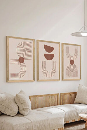 3 Parça Ahşap Çerçeve Görünümlü MDF Poster Tablo Seti - Set 90