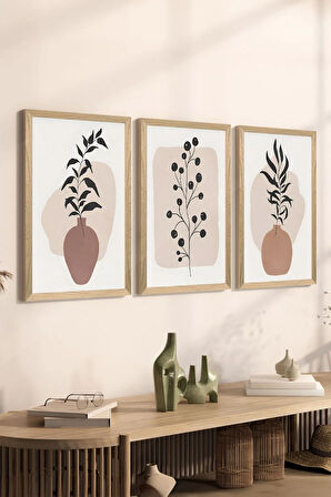 3 Parça Ahşap Çerçeve Görünümlü MDF Poster Tablo Seti - Set 89