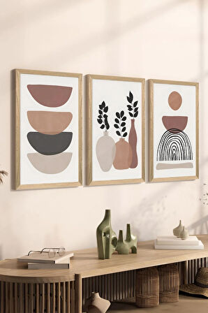 3 Parça Ahşap Çerçeve Görünümlü MDF Poster Tablo Seti - Set 30
