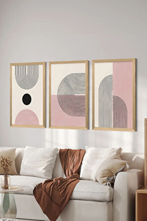 3 Parça Ahşap Çerçeve Görünümlü MDF Poster Tablo Seti - Set 9