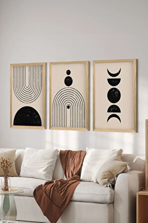 3 Parça Ahşap Çerçeve Görünümlü MDF Poster Tablo Seti - Set 17