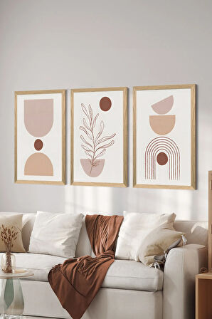 3 Parça Ahşap Çerçeve Görünümlü MDF Poster Tablo Seti - Set 85