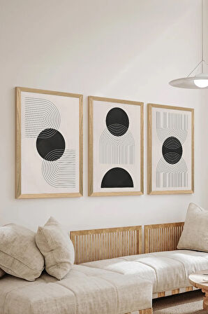 3 Parça Ahşap Çerçeve Görünümlü MDF Poster Tablo Seti - Set 51