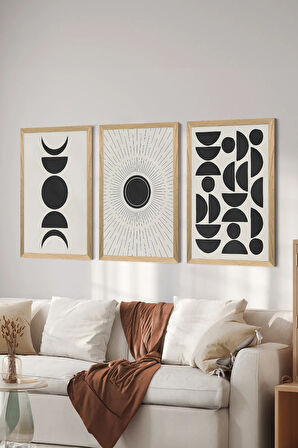 3 Parça Ahşap Çerçeve Görünümlü MDF Poster Tablo Seti - Set 73