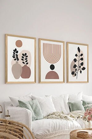 3 Parça Ahşap Çerçeve Görünümlü MDF Poster Tablo Seti - Set 60