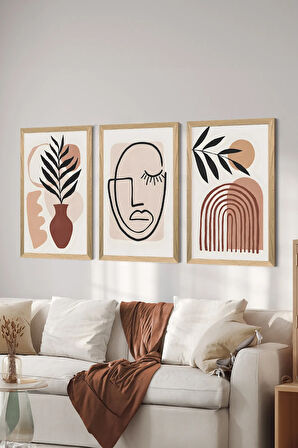 3 Parça Ahşap Çerçeve Görünümlü MDF Poster Tablo Seti - Set 69