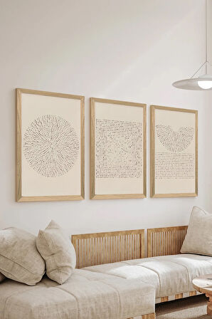3 Parça Ahşap Çerçeve Görünümlü MDF Poster Tablo Seti - Set 15