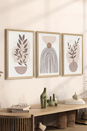 3 Parça Ahşap Çerçeve Görünümlü MDF Poster Tablo Seti - Set 58