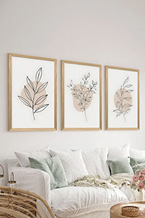 3 Parça Ahşap Çerçeve Görünümlü MDF Poster Tablo Seti - Set 32
