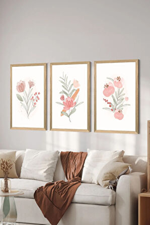 3 Parça Ahşap Çerçeve Görünümlü MDF Poster Tablo Seti - Set 100