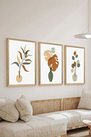 3 Parça Ahşap Çerçeve Görünümlü MDF Poster Tablo Seti - Set 94