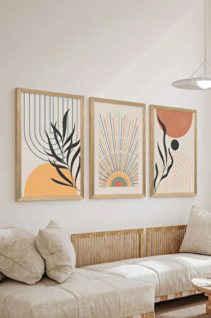 3 Parça Ahşap Çerçeve Görünümlü MDF Poster Tablo Seti - Set 23